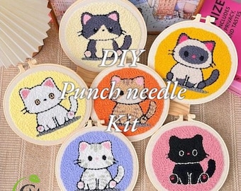 DIY Punch Needle Embroidery Kit – Cat-Themed Needlework for Beginners & Home Decor Gift