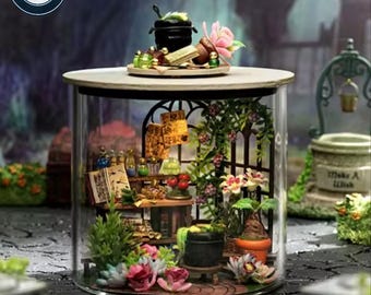 DIY Miniatur Puppenhaus Kit - Holz Handwerk Set mit LED-Lichtern - Mini Gartenzimmer Modell - Geschenk für Erwachsene & Hobby Handwerker