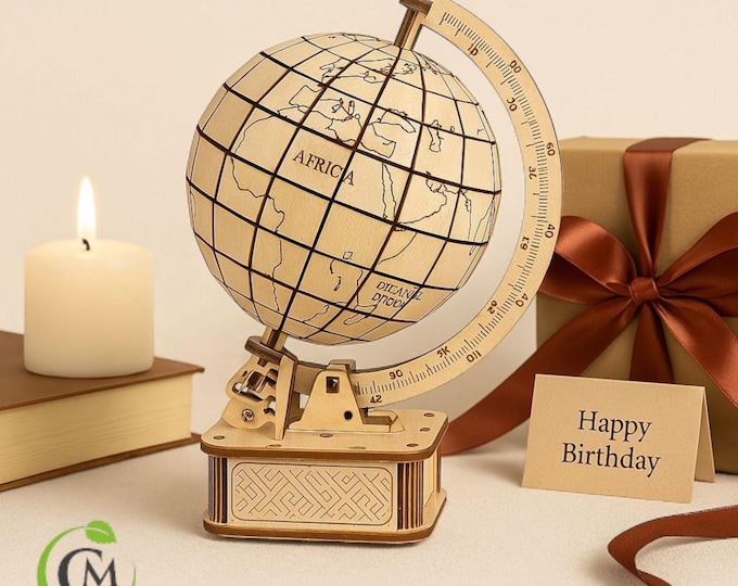 3D Wooden Globe Puzzle Kit: Rotating Mechanical STEM Model