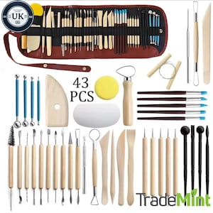 43-piece pottery sculpting tools kit | clay modeling and carving set with carry bag