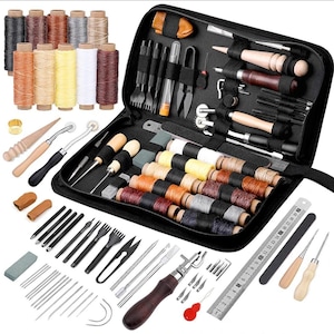 Professional leather tool kit  – complete tool set with waxed thread, groover, and awl for beginners and professionals