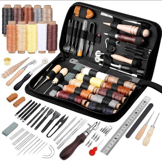 Professional leather tool kit  - complete tool set with waxed thread, groover, and awl for beginners and professionals