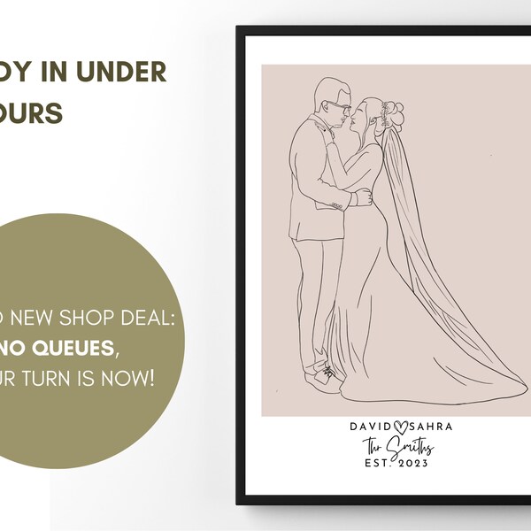 Custom Portrait from Photo to Drawing Couple Personalized Line Art First Anniversary Romantic Gift For Her