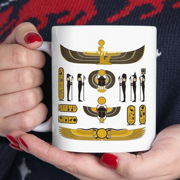 Tasse ancienne égyptienne, tasse hiéroglyphes égyptiens, cadeau histoire, idée cadeau égyptienne, cadeau histoire de l'Egypte design Kemetic P-411