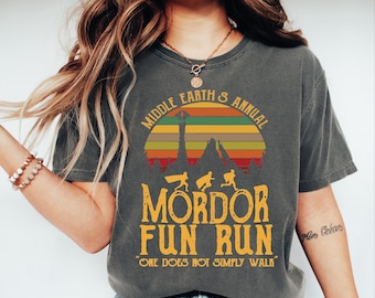 Middle Earth's Annual Mordor Fun Run Comfort Colors, Book Lover Gift, Movie Tee , One Does Not Simply Walk Shirt, Sunset Vintage Shirt S-449
