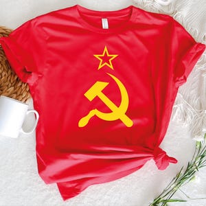 Hammer and Sickle Star T Shirt Communist Symbol Graphic Tee S-654