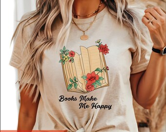Book Make Me Happy T Shirt Reader Gift Bookworm Tee S0726-742