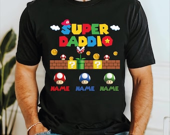 Camiseta Super Daddio, camiseta infantil con nombre para papá, regalo para papá gamer E-444