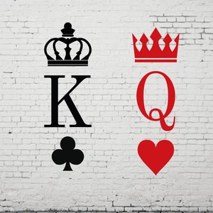 Rey y Reina Svg, 4 diseños de naipes en formato SVG y PNG, Rey de Picas Svg, Reina de Corazones Svg, Rey y Reina Svg de naipes