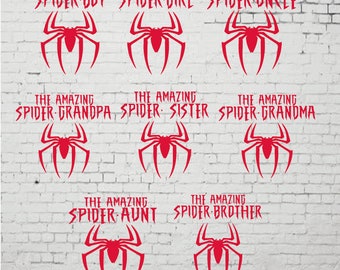 Spider Family Bundle Svg and Png , 8 Family Spider Design PNG and Svg, Spider Svg, Birthday Gift, Spider Fan Design