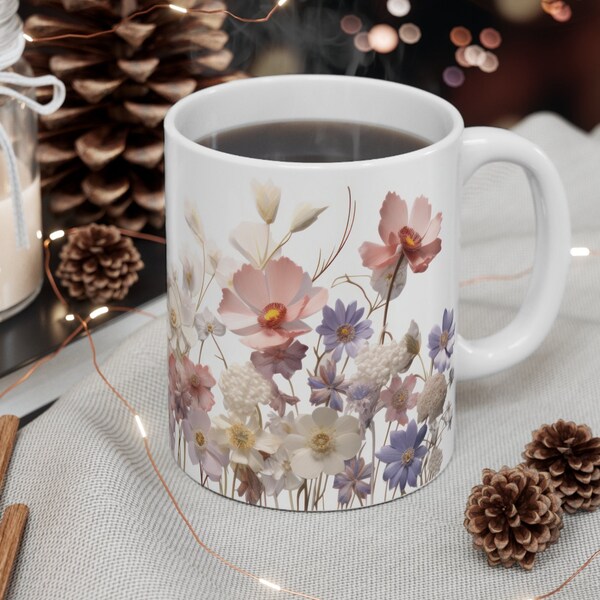 Beautiful Wildflower Mug 11oz - Durable Ceramic Mug - Perfect Daily Coffee Mug Gift For Anyone For Flower Lovers