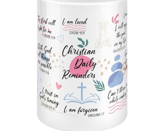 15oz Daily Reminder Mug, Affirmation Mug, Self Love Mug, Motivation, Positive Quotes, Bible Scripture  Positivity (427ml) Jumbo Big Tall Mug