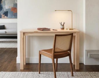Solid Wood Small Writing Desk, Modern laptop Desk, Slim Work From Home Office Table, Compact Executive Furniture