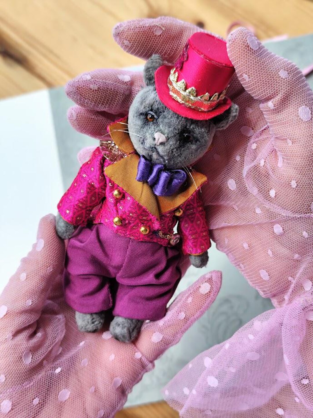Vintage Circus Cat Ringmaster – Handmade Mini Toy, Collectible Animal ...