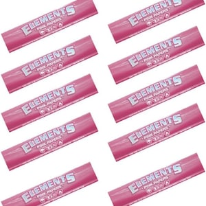 May include: Eight packs of pink rolling papers with the text "ELEMENTS PINK PAPERS" printed on each pack.