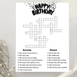 Crucigrama de cumpleaños personalizado: regalo de cumpleaños personalizado para adultos y niños. Imprimible divertido (8,5 x 11 pulgadas) en PDF. Regalo de cumpleaños único.