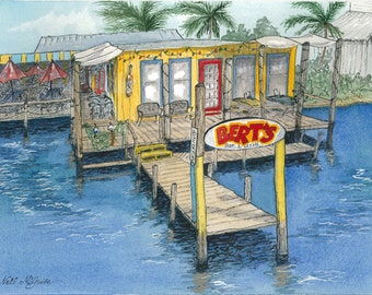 Destination Bert’s watercolor art print series / Pine Island, Matlacha, Florida