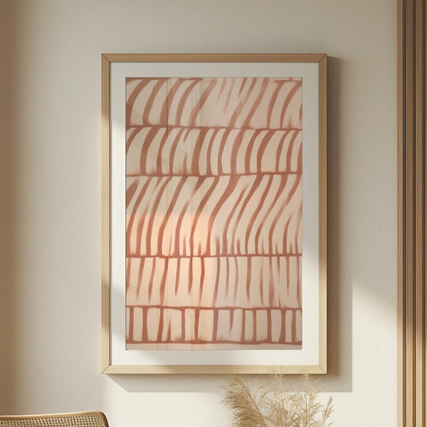 Sunset Stripes, Warm Abstract Pattern, Soothing Bedroom Wall Art in Earthy Coral Tones