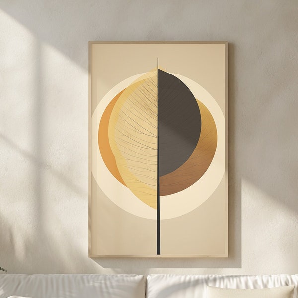 Geometric Eclipse Art Print, Abstract Circle Segments, Neutral Tones Wall Art, Modern Decor, Digital Download, Minimalist Artwork