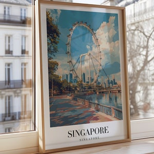 Singapore Poster, Singapore City Art, Marina Bay Sands Print, Singapore Skyline Wallpaper, Singapore Flyer Artwork, Southeast Asia Wall Art