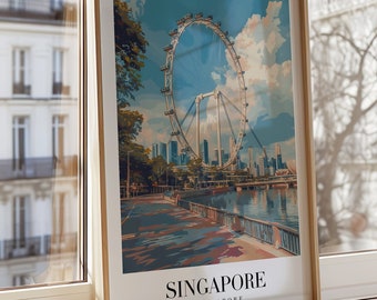 Singapore Poster, Singapore City Art, Marina Bay Sands Print, Singapore Skyline Wallpaper, Singapore Flyer Artwork, Southeast Asia Wall Art