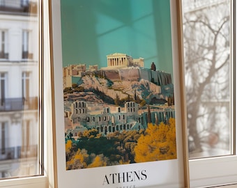 Athens Greece Acropolis Poster, Ancient Greece Wall Art, Parthenon Art Print, Greek Architecture Wallpaper, Travel Greece Decor, Athens Art