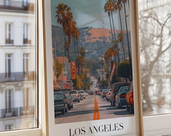 Los Angeles Poster, California Wall Art, Hollywood Hills Print, LA Cityscape Art, Palm Tree Avenue Print, Vintage Travel Poster, Los Angeles