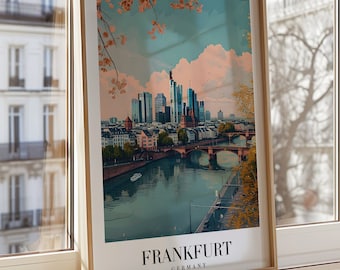 Frankfurt City Poster, Germany Building Wall Art, European Cityscape Print, Modern Frankfurt Art, River Main Decor, German Architect Poster