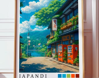 Japanese Street Japandi Poster, Travel Print, Fuji Mount Wall Art, Scandinavian Japanese Wallpaper, Wabi Sabi Aesthetic Zen  Affiche Murale
