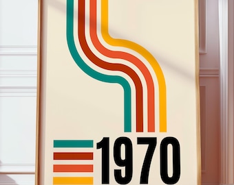 1970 Retro Poster, Groovy Stripe Wall Art, Mid Century Decor