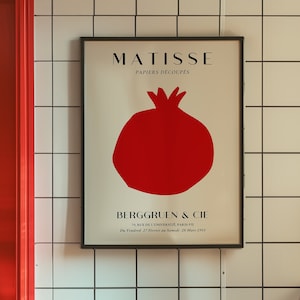 Red Pomegranate Art Print, Matisse Style Poster, Abstract Pomegranate Wall Art, Minimalist Kitchen Decor, Modern Art for Home, Fruit Art