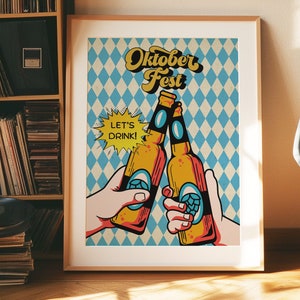 Retro Oktoberfest Poster, Vintage Beer Art, Beer Poster, Festive Beer Print, Beer Festival Poster, Retro Wall Decor, Vintage Wallpaper