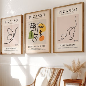 Picasso Animal Line Art Set, Abstrakte Gesichter und minimalistische Drucke, Musée D’Orsay, Berggruen And Cie Posters, 3er-Set, moderne Wandkunst