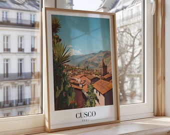 Cusco Peru Poster, Cityscape Wall Art, Inca Architecture Print, Andes Mountains Decor, Travel Art, Scenic City Poster, Peru Wall Art