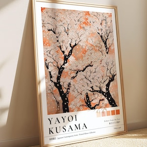 Sakura Baum Yayoi Kusama, Bunter Druck, Japanische Frühlings Tapete, Japandi Wandkunst, Wabi Sabi Poster, Zen Malerei, Kirschblüten Kunst