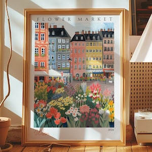 Vienna Flower Market Poster, Austria City Wall Art, Wien Travel Print, Colorful Urban Art, Vienna Cityscape Illustration, Vibrant Vienna Art