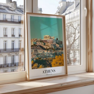 Athen Griechenland Akropolis Poster, antikes Griechenland Wandkunst, Parthenon Kunstdruck, griechische Architektur Poster, Reise Griechenland Dekor, Athen Skyline
