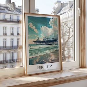 Brighton Poster, Brighton Pier Wall Art, Coastal England Print, Seaside Brighton Art, English Beach Scene, Brighton Travel Poster, Travel