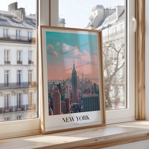 Póster de la ciudad de Nueva York, impresión artística del Empire State Building, arte mural del horizonte de la ciudad de Nueva York, póster icónico de la ciudad, decoración de viajes de EE. UU., impresión de paisaje urbano, póster