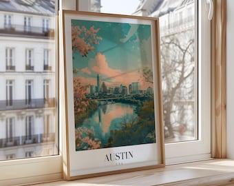 Austin City Poster, USA Travel Print, Skyline Wall Art, Texas Landscape Decor, Cityscape Poster, Urban Art, City Poster, Country Poster