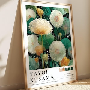 Dandelion Yayoi Kusama, Blumen Naturdruck, Bunte Tapete, Seed Head Kunstwerk, Japandi Wandkunst, Minimal Blumen Poster, Zen Malerei