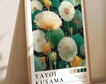 Dandelion Yayoi Kusama, Green Nature Print, Colorful Wallpaper, Seed Head Artwork, Japandi Wall Art, Minimal Flower Poster, Zen Painting