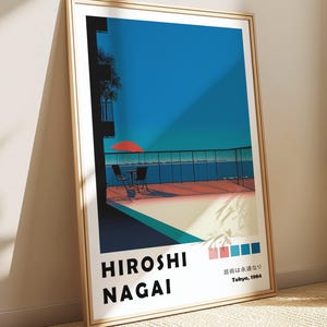 Seaside Hiroshi Nagai Poster, Coastal Ocean View Art, Japanese 80s City Pop Art Print, Retro Vaporwave Painting, Japandi Summer Wall Decor