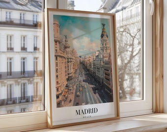 Madrid Cityscape Poster, Spain Travel Art, Madrid Print, Gran Via Wall Art, Madrid Photography, Spanish Cityscape, Madrid Spain Poster