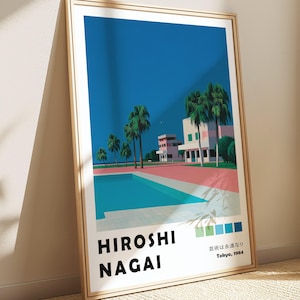 Palm Springs Villa Hiroshi Nagai Poster, Poolside Art, Japanese 80s City Pop Art Print, Retro Vaporwave Painting, Mediterranean Wallpapers