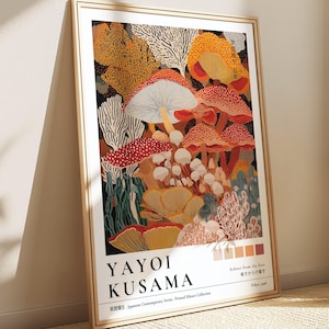 Korallenriff Yayoi Kusama, Pilz Druck, Bunte Tapete, Japandi Dots Wandkunst, Wabi Sabi Poster, Zen Malerei, Pilze Kunst, Botanische Kunst