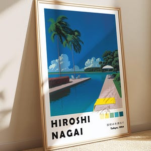 Tropical Pool Hiroshi Nagai Poster, Summer Art, Japanese 80s City Pop Art Print, Vaporwave Painting, Japandi Wall Decor, Wabi Sabi Wallpaper