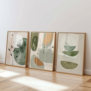 Botanische Kunst Set, Pflanzen Wanddekor, Floral Boho Kunstdrucke, Erdtöne Wandkunst, 3er Set Blumendrucke, Minimalistisches 3er Set Poster