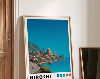 Seaside Hiroshi Nagai Poster, Ocean Art, Coastal Road 90s Pop Art