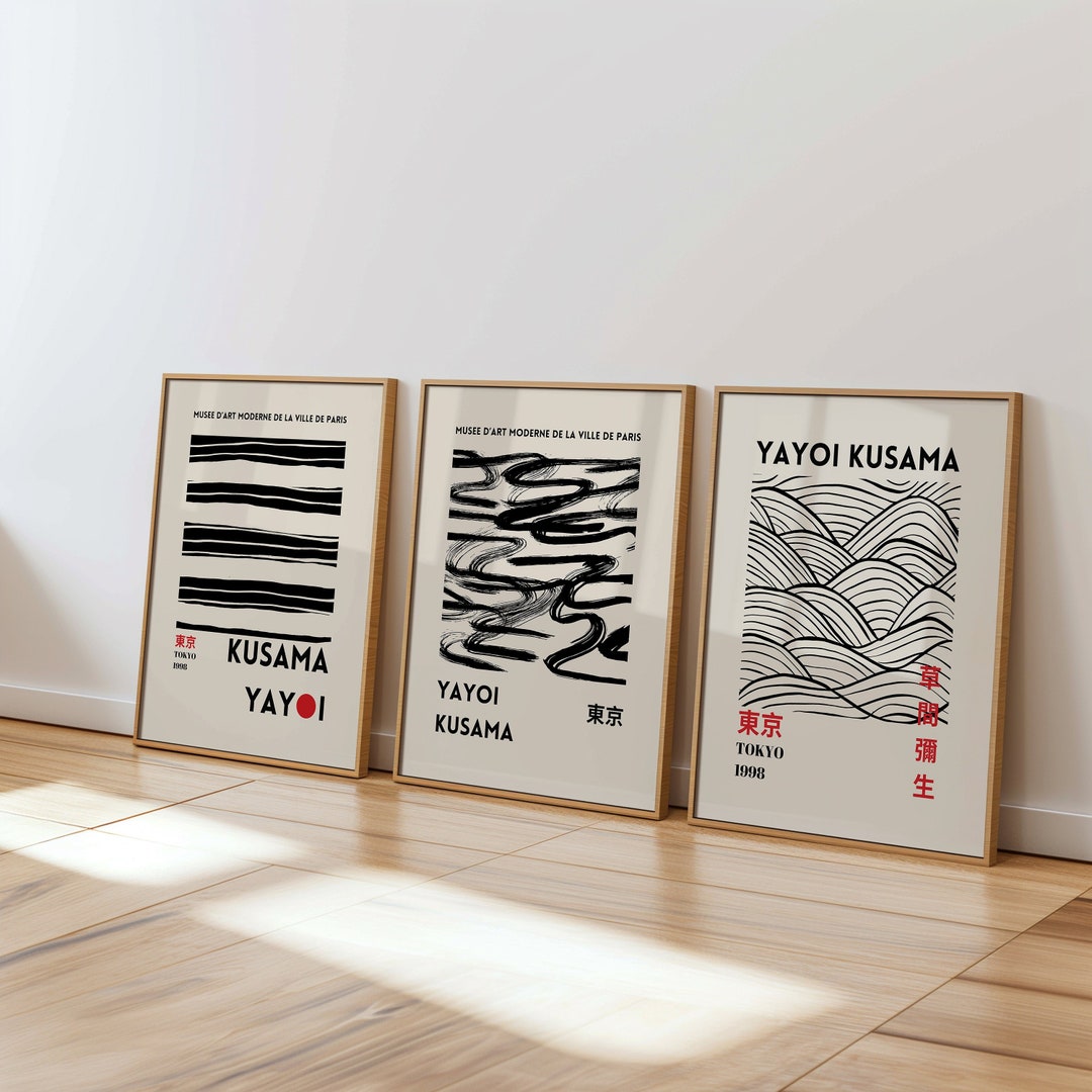 Yayoi Kusama Japanese Minimalist Art Set, Tokyo 1998 Black Line Print — free download